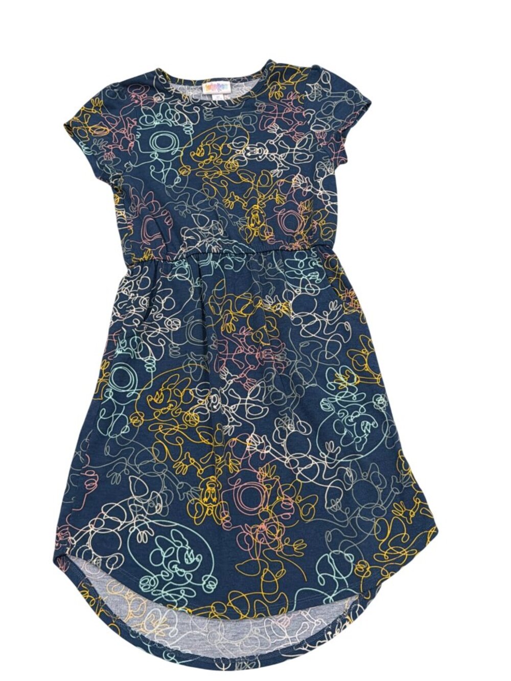 Disney X LuLaRoe Girls Mae Mickey Mouse Dress Navy Multicolor Abstract Print Siz